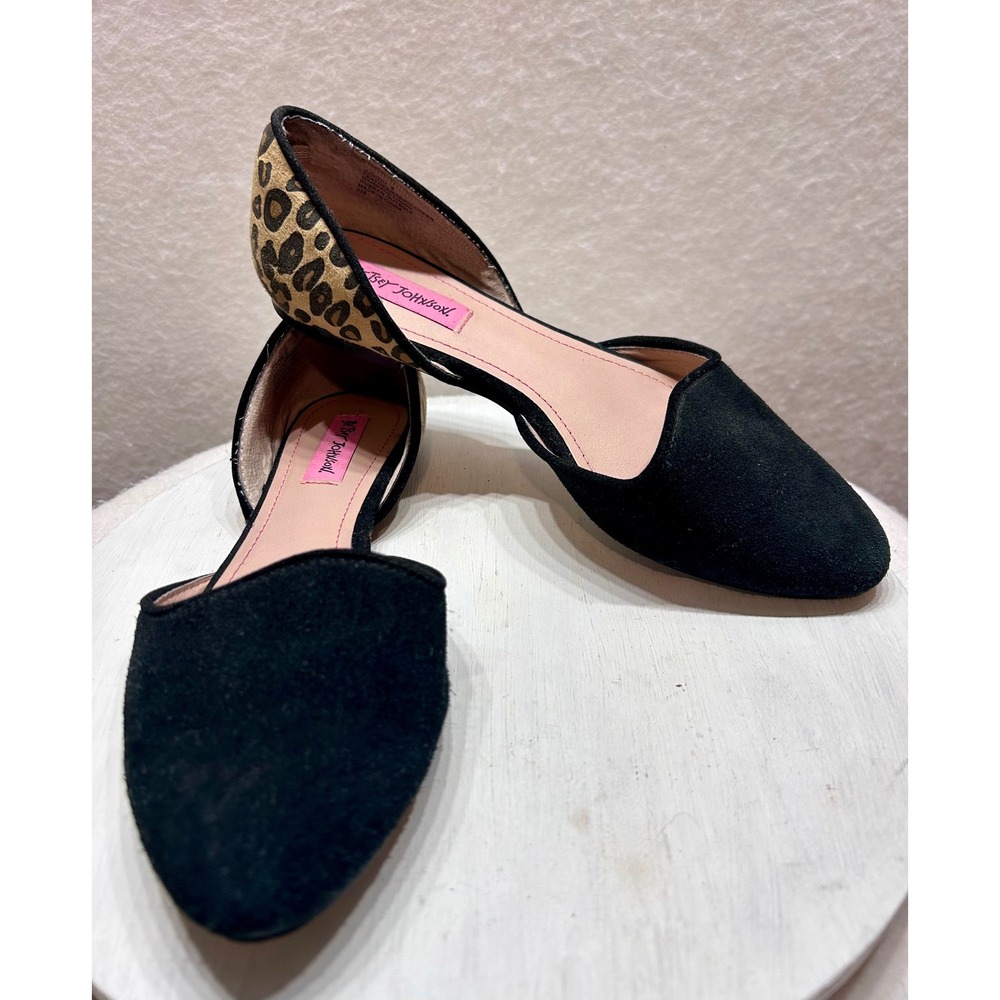 Betsey Johnson Cocoh Black Suede Leopard Print D'Orsay Pointed Toe Flats 9